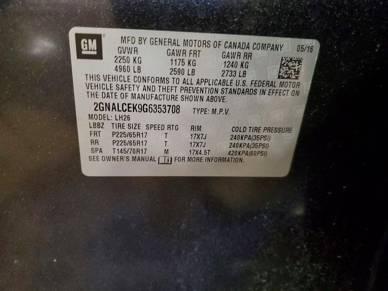 Aukcja sprzedaży 2016 Chevrolet Equinox, vin: 2GNALCEK9G6353708, numer aukcji: 53948826
