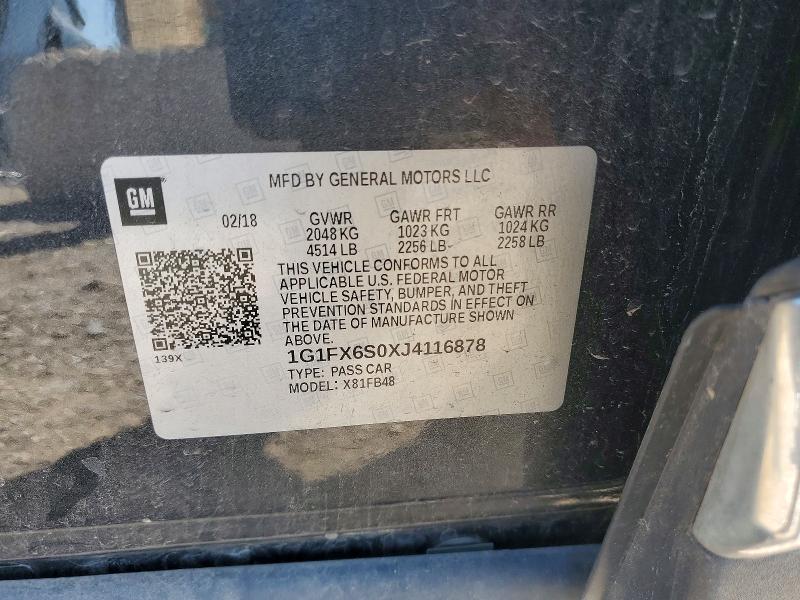 2018 Chevrolet Bolt Ev მანქანა იყიდება აუქციონზე, vin: 1G1FX6S0XJ4116878, აუქციონის ნომერი: 53872706