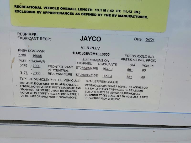 Auction sale of the 2021 Jayco North Poin, vin: 1UJCJ0BV2M1LL0600, lot number: 53103476