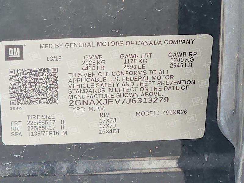 Продаж на аукціоні авто 2018 Chevrolet Equinox, vin: 2GNAXJEV7J6313279, номер лоту: 53209686