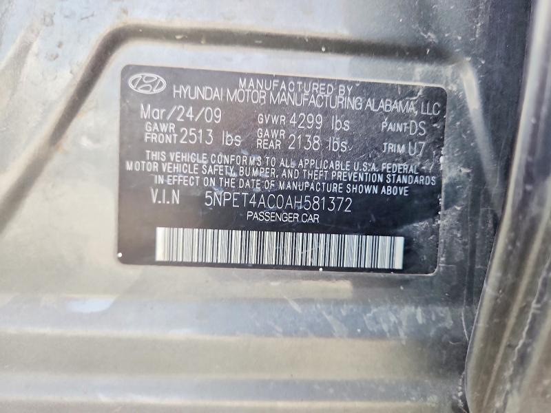 55419916 :رقم المزاد ، 5NPET4AC0AH581372 vin ، 2010 Hyundai Sonata مزاد بيع