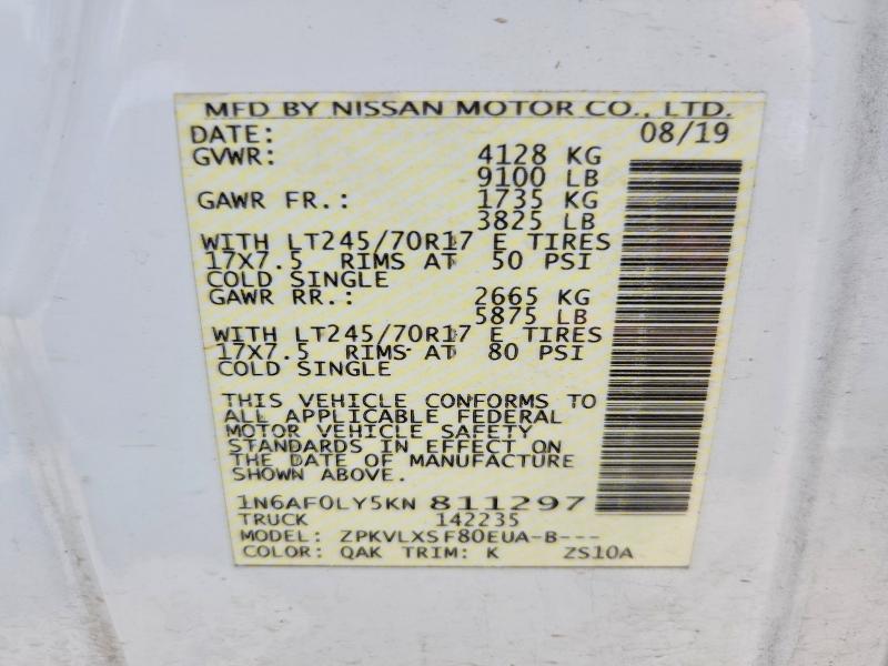 54060586 :رقم المزاد ، 1N6AF0LY5KN811297 vin ، 2019 Nissan Nv مزاد بيع