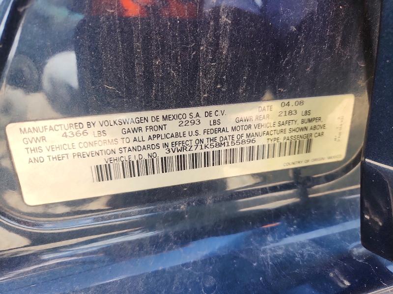 2008 Volkswagen Jetta მანქანა იყიდება აუქციონზე, vin: 3VWRZ71K58M155896, აუქციონის ნომერი: 55014226