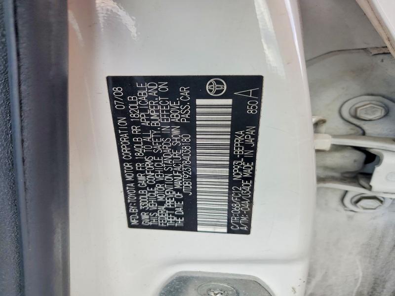 53765256 :رقم المزاد ، JTDBT923784038180 vin ، 2008 Toyota Yaris مزاد بيع