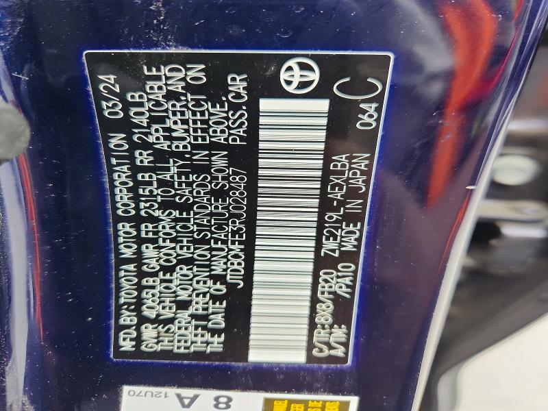 53755896 :رقم المزاد ، JTDBCMFE3RJ028487 vin ، 2024 Toyota Corolla Hybrid مزاد بيع