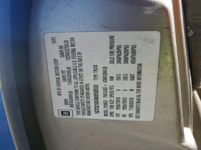 Aukcja sprzedaży 1998 Gmc Sonoma, vin: 1GTCS19X4W8508530, numer aukcji: 53597866