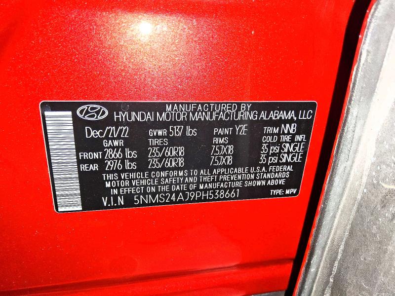 Aukcja sprzedaży 2023 Hyundai Santa Fe, vin: 5NMS24AJ9PH538661, numer aukcji: 51684756