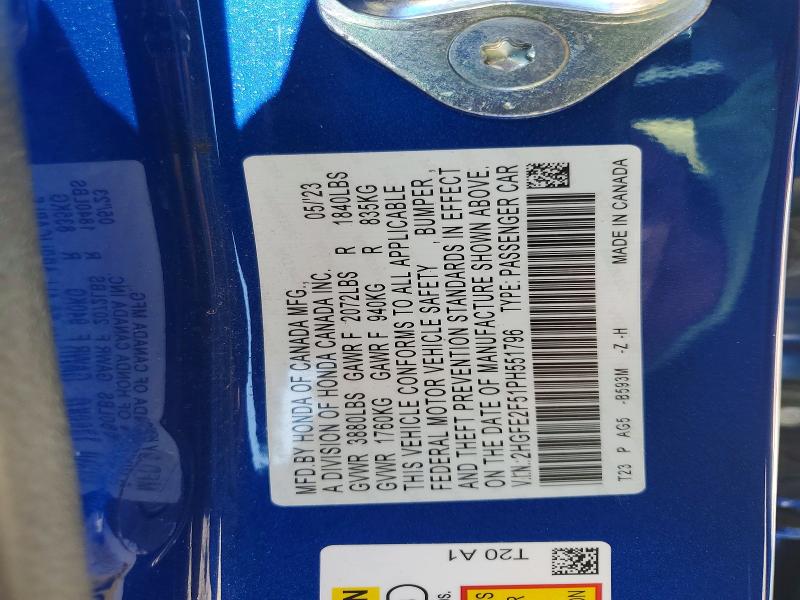 Продаж на аукціоні авто 2023 Honda Civic, vin: 2HGFE2F51PH551796, номер лоту: 54505066