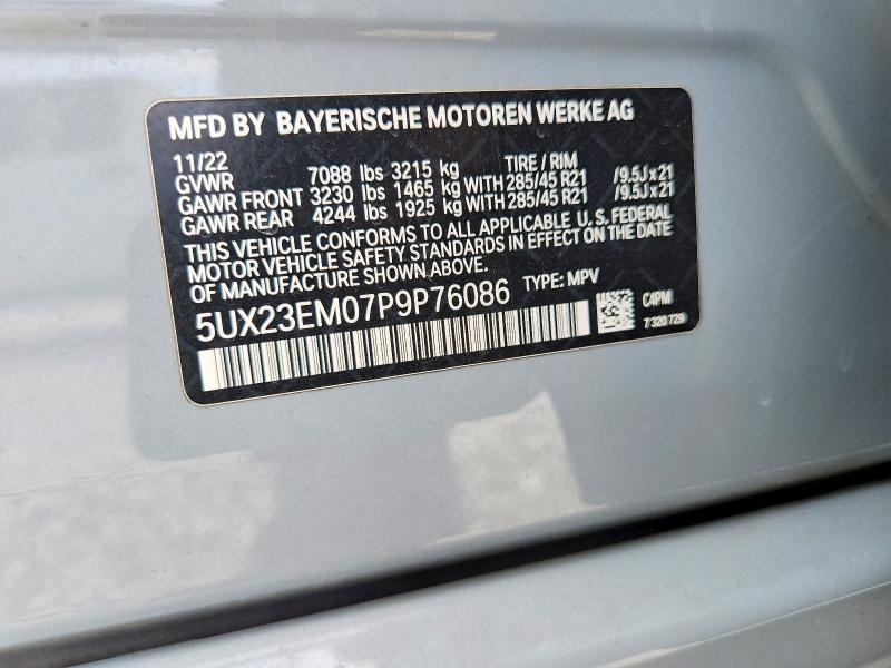 2023 Bmw X7 მანქანა იყიდება აუქციონზე, vin: 5UX23EM07P9P76086, აუქციონის ნომერი: 53965066