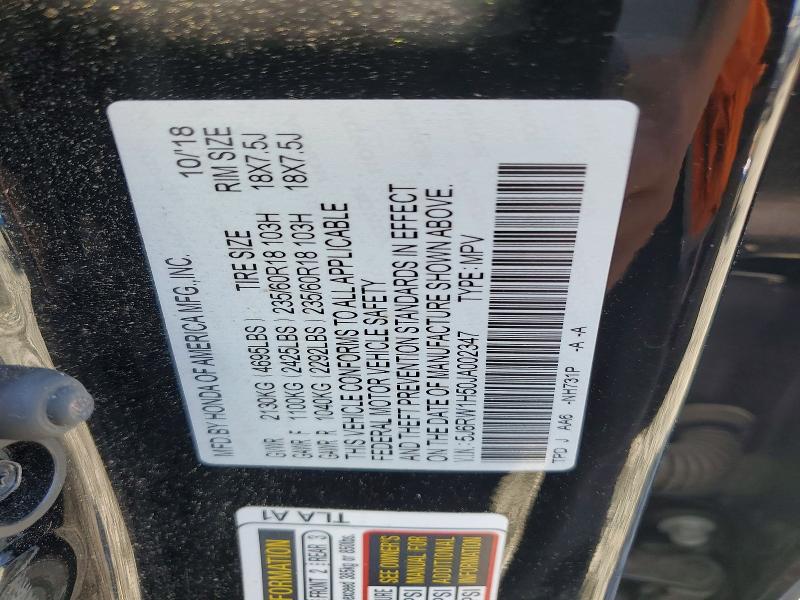 53064926 :رقم المزاد ، 5J6RW1H50JA002347 vin ، 2018 Honda Cr-v مزاد بيع