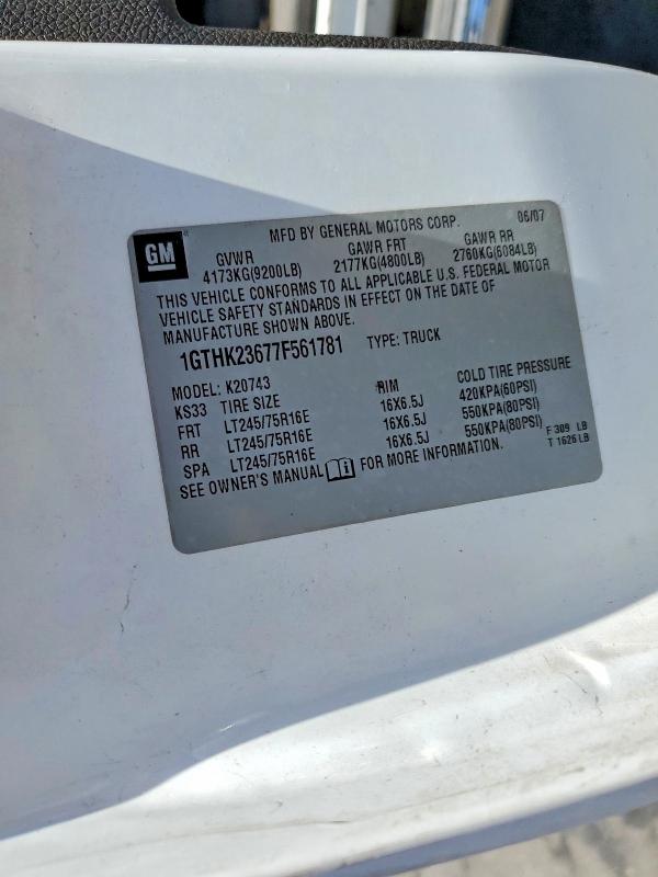 2007 Gmc Sierra მანქანა იყიდება აუქციონზე, vin: 1GTHK23677F561781, აუქციონის ნომერი: 53926756