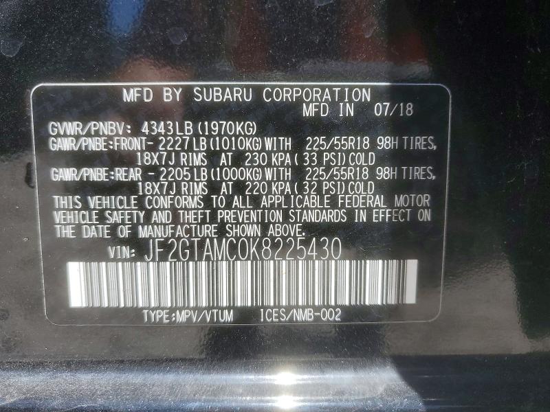 2019 Subaru Crosstrek მანქანა იყიდება აუქციონზე, vin: JF2GTAMC0K8225430, აუქციონის ნომერი: 53615676