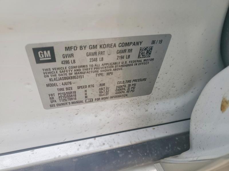 2019 Buick Encore მანქანა იყიდება აუქციონზე, vin: KL4CJASB6KB953151, აუქციონის ნომერი: 52804176