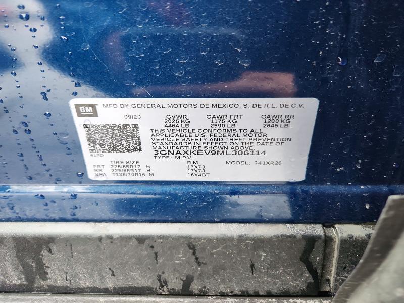 Aukcja sprzedaży 2021 Chevrolet Equinox, vin: 3GNAXKEV9ML306114, numer aukcji: 55025116