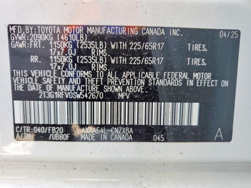 2025 Toyota Rav4 მანქანა იყიდება აუქციონზე, vin: 2T3G1RFV0SW542670, აუქციონის ნომერი: 54109116