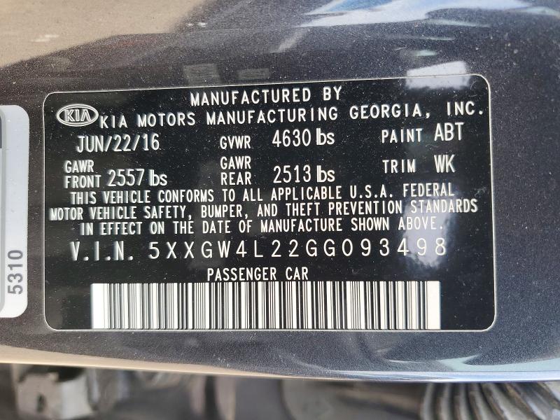 Aukcja sprzedaży 2016 Kia Optima, vin: 5XXGW4L22GG093498, numer aukcji: 52333916
