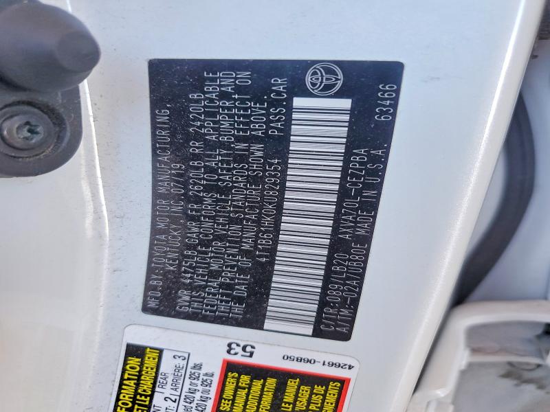 2019 Toyota Camry მანქანა იყიდება აუქციონზე, vin: 4T1B61HK0KU829354, აუქციონის ნომერი: 53656116