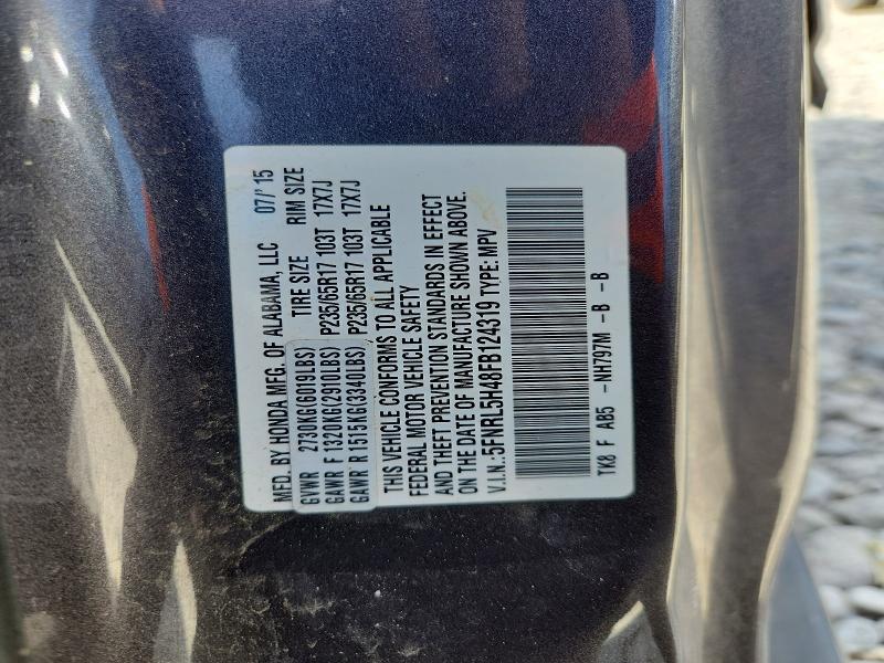 54650116 :رقم المزاد ، 5FNRL5H48FB124319 vin ، 2015 Honda Odyssey مزاد بيع