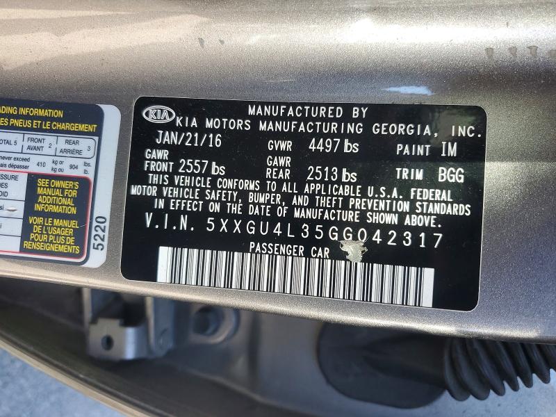 2016 Kia Optima მანქანა იყიდება აუქციონზე, vin: 5XXGU4L35GG042317, აუქციონის ნომერი: 53348286