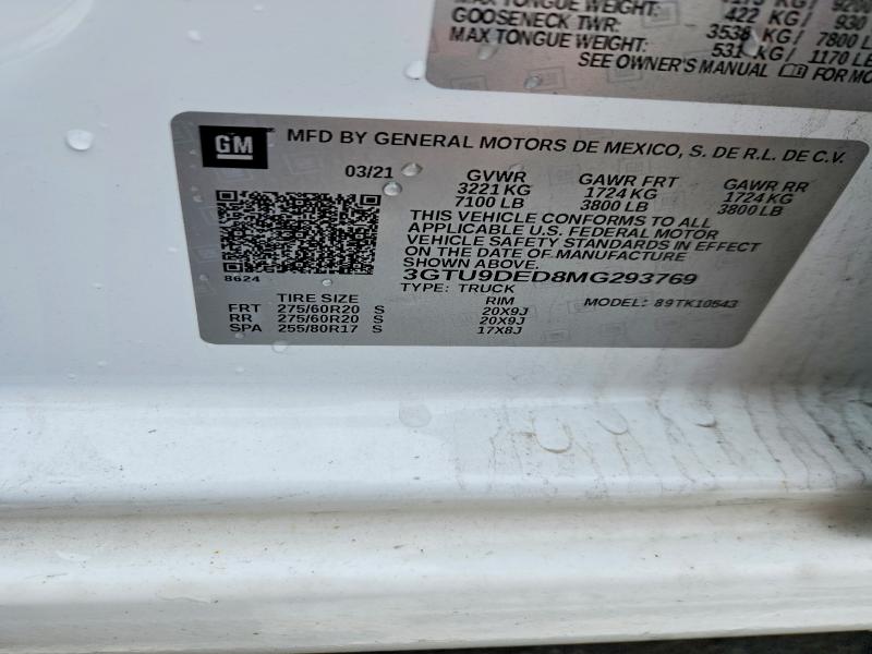 54423336 :رقم المزاد ، 3GTU9DED8MG293769 vin ، 2021 Gmc Sierra مزاد بيع