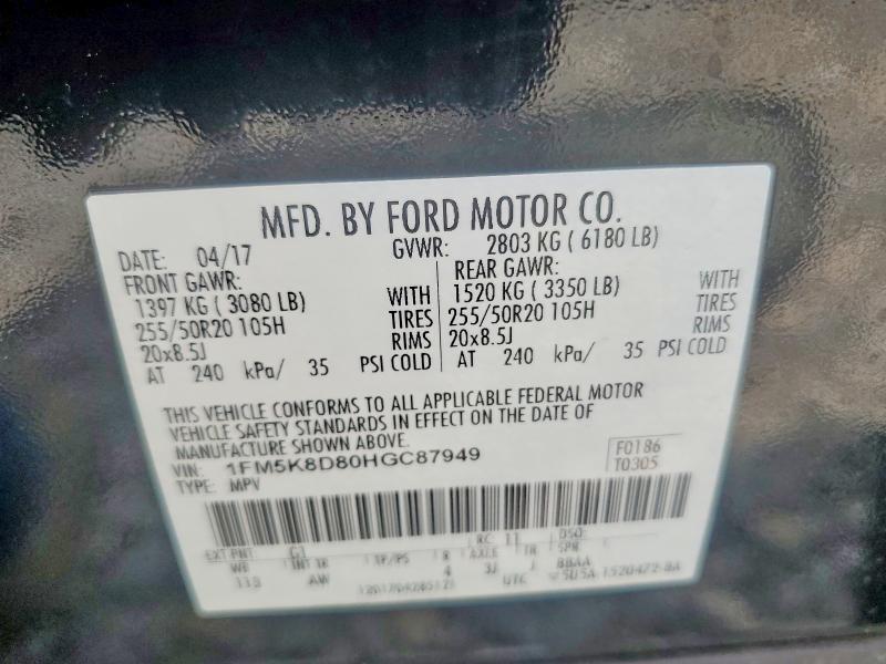 Продаж на аукціоні авто 2017 Ford Explorer, vin: 1FM5K8D80HGC87949, номер лоту: 52899196