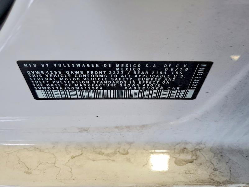 2016 Volkswagen Jetta მანქანა იყიდება აუქციონზე, vin: 3VWD17AJ3GM412304, აუქციონის ნომერი: 54307166