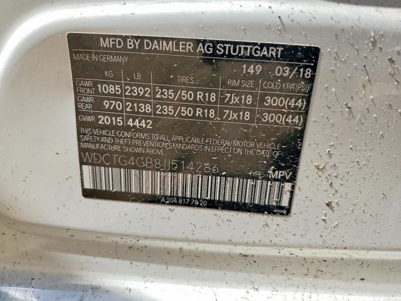 Продажа на аукционе авто 2018 Mercedes-benz Gla, vin: WDCTG4GB8JJ514286, номер лота: 52360046