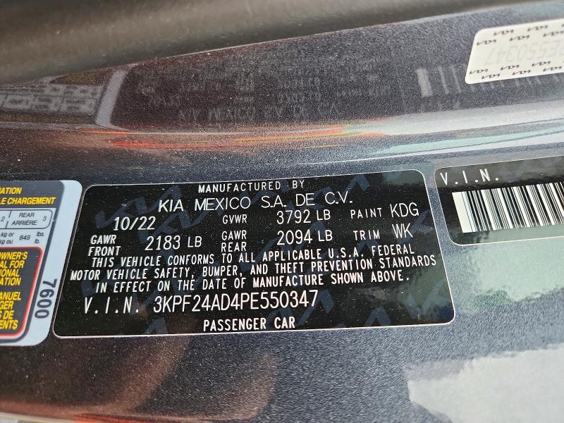 2023 Kia Forte მანქანა იყიდება აუქციონზე, vin: 3KPF24AD4PE550347, აუქციონის ნომერი: 54891266