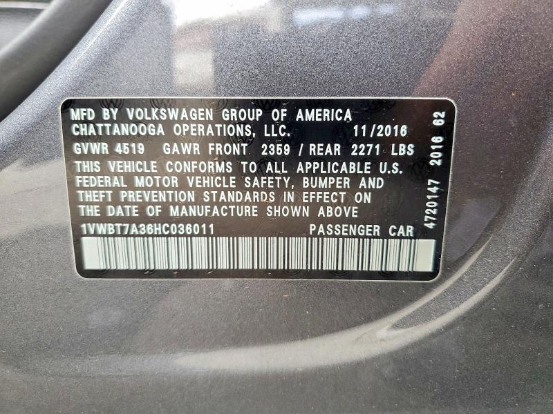 Продаж на аукціоні авто 2017 Volkswagen Passat, vin: 1VWBT7A36HC036011, номер лоту: 55742156