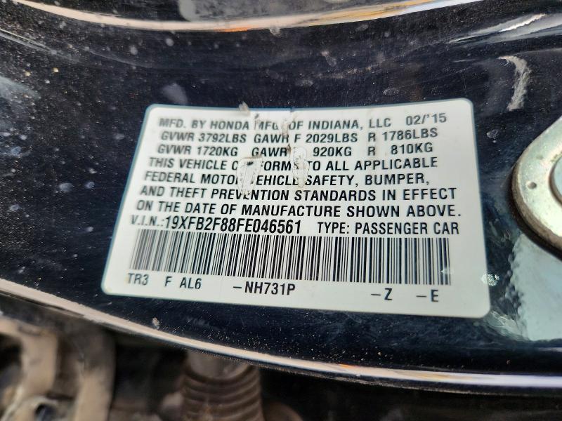 2015 Honda Civic მანქანა იყიდება აუქციონზე, vin: 19XFB2F88FE046561, აუქციონის ნომერი: 54532726
