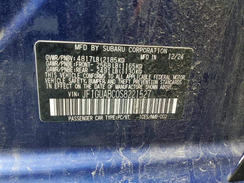 54630256 :رقم المزاد ، JF1GUABC0S8221527 vin ، 2025 Subaru Impreza مزاد بيع