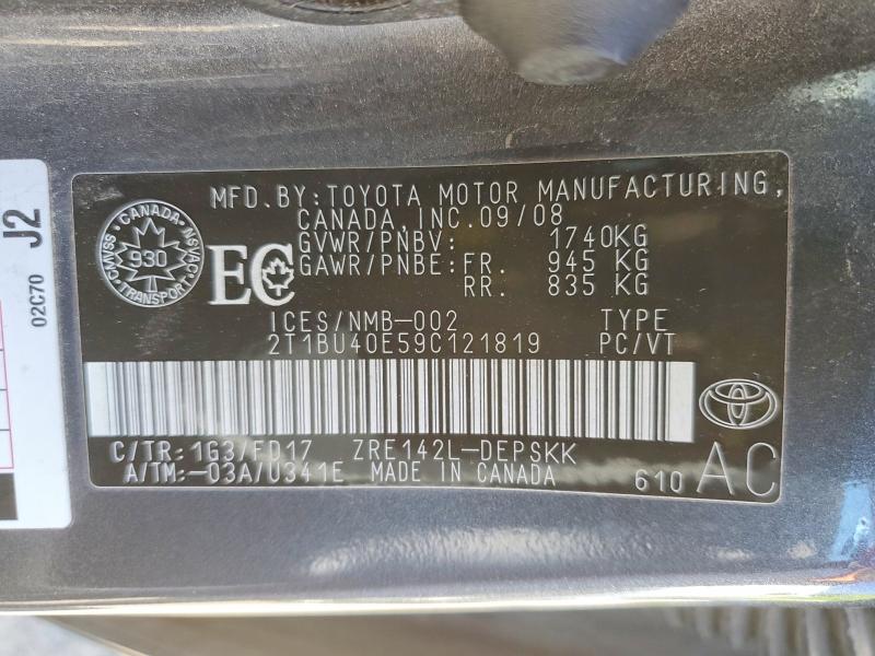 Продажа на аукционе авто 2009 Toyota Corolla, vin: 2T1BU40E59C121819, номер лота: 55120716