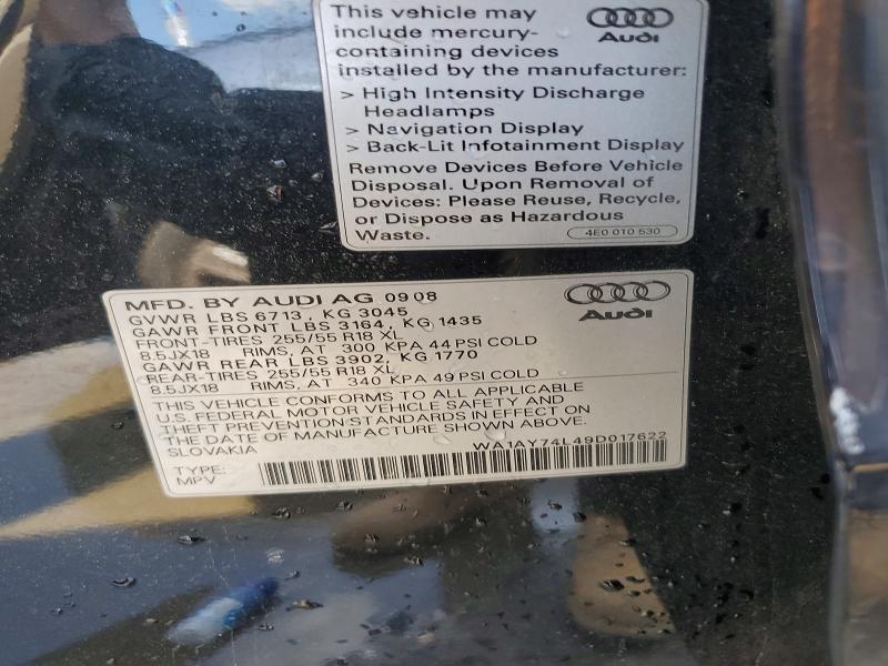 54387596 :رقم المزاد ، WA1AY74L49D017622 vin ، 2009 Audi Q7 مزاد بيع