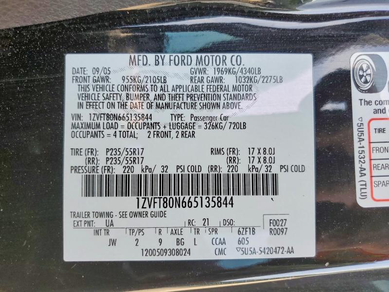 Auction sale of the 2006 Ford Mustang, vin: 1ZVFT80N665135844, lot number: 53937576