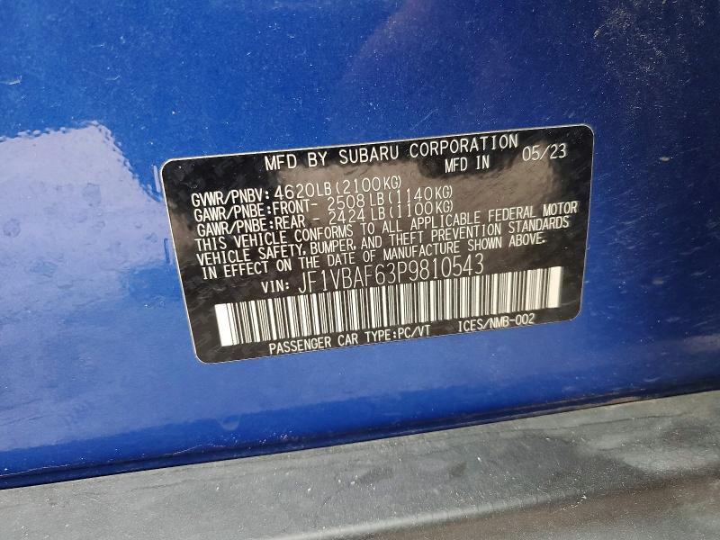 Aukcja sprzedaży 2023 Subaru Wrx, vin: JF1VBAF63P9810543, numer aukcji: 53093306