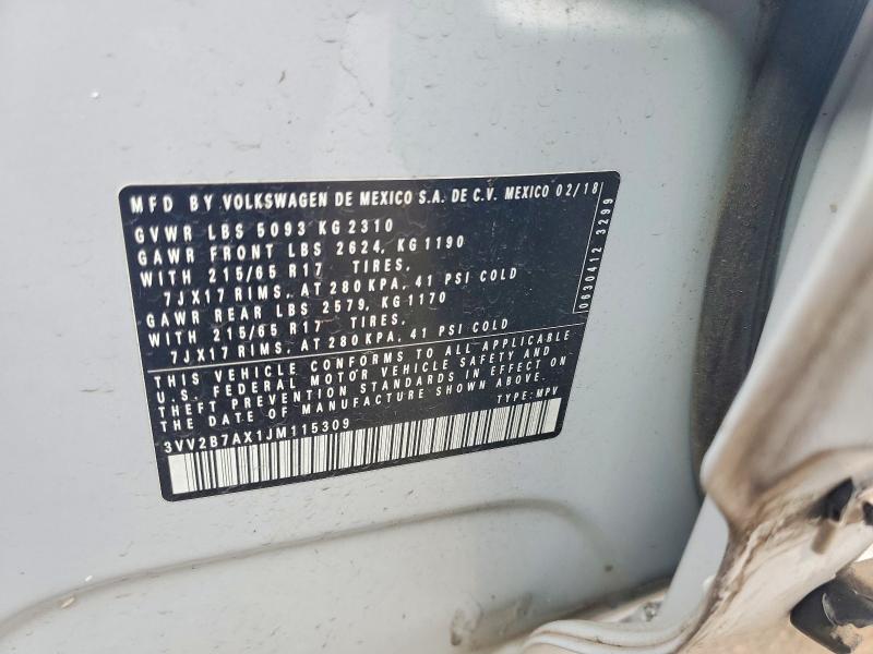 54909606 :رقم المزاد ، 3VV2B7AX1JM115309 vin ، 2018 Volkswagen Tiguan مزاد بيع