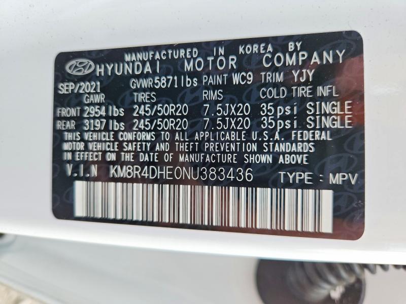 Auction sale of the 2022 Hyundai Palisade, vin: KM8R4DHE0NU383436, lot number: 52021396