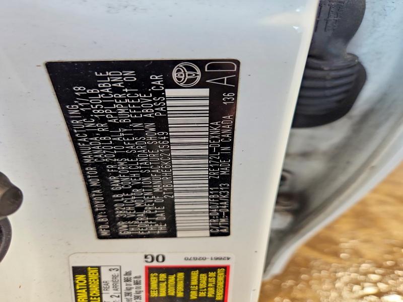 54356946 :رقم المزاد ، 2T1BURHE6KC215649 vin ، 2019 Toyota Corolla مزاد بيع