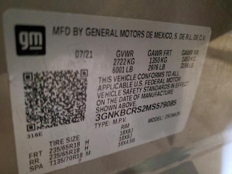 54687686 :رقم المزاد ، 3GNKBCRS2MS579085 vin ، 2021 Chevrolet Blazer مزاد بيع