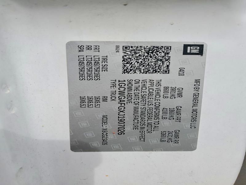 Aukcja sprzedaży 2018 Chevrolet Express G2500, vin: 1GCWGAFGXJ1907026, numer aukcji: 54842926