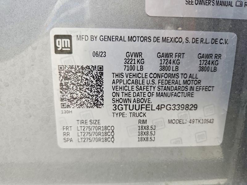 2023 Gmc Sierra მანქანა იყიდება აუქციონზე, vin: 3GTUUFEL4PG339829, აუქციონის ნომერი: 54203636