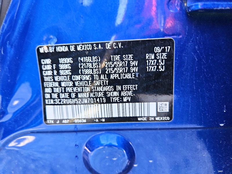 2018 Honda Hr-v მანქანა იყიდება აუქციონზე, vin: 3CZRU6H52JM701419, აუქციონის ნომერი: 54689936