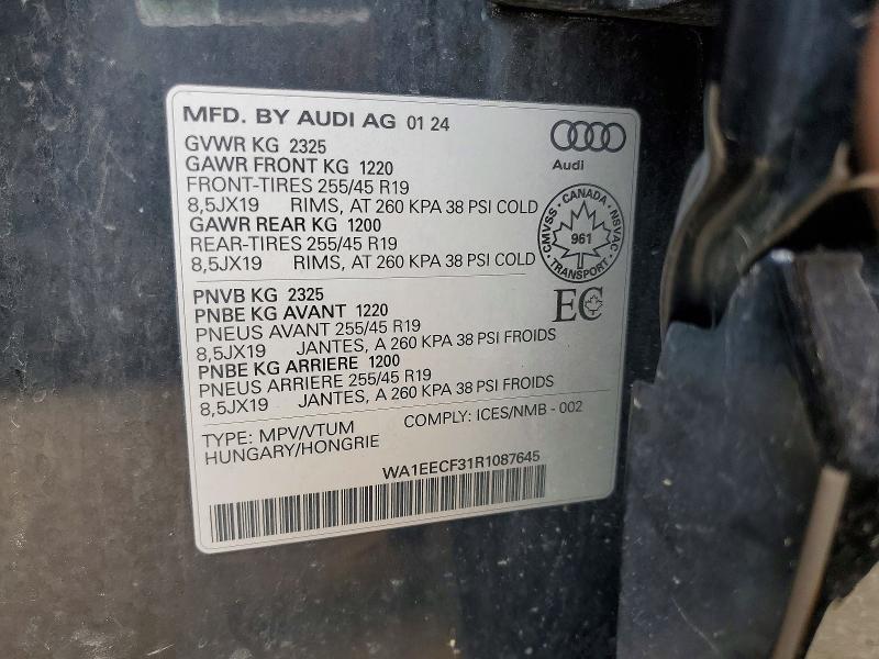 51780636 :رقم المزاد ، WA1EECF31R1087645 vin ، 2024 Audi Q3 مزاد بيع
