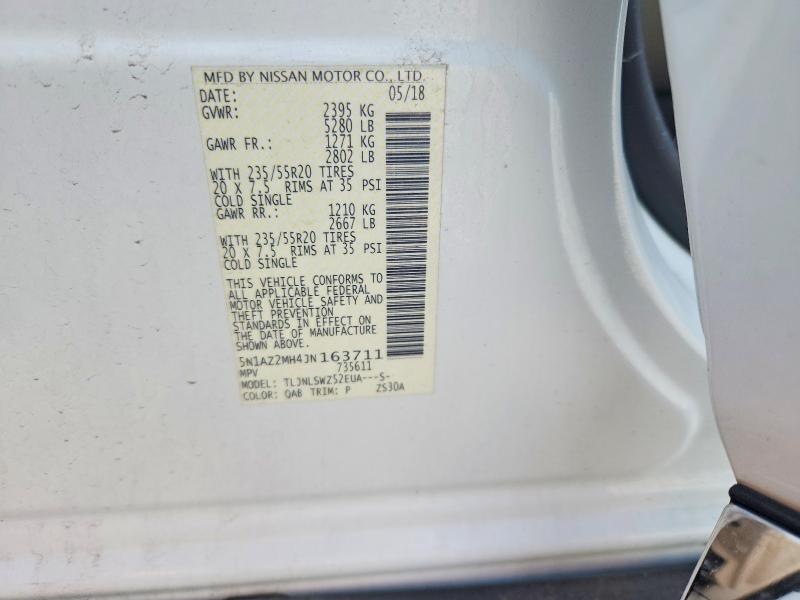 53266206 :رقم المزاد ، 5N1AZ2MH4JN163711 vin ، 2018 Nissan Murano مزاد بيع