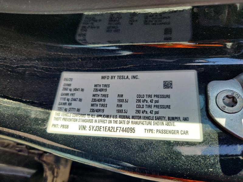 55349506 :رقم المزاد ، 5YJ3E1EA2LF744095 vin ، 2020 Tesla Model 3 مزاد بيع