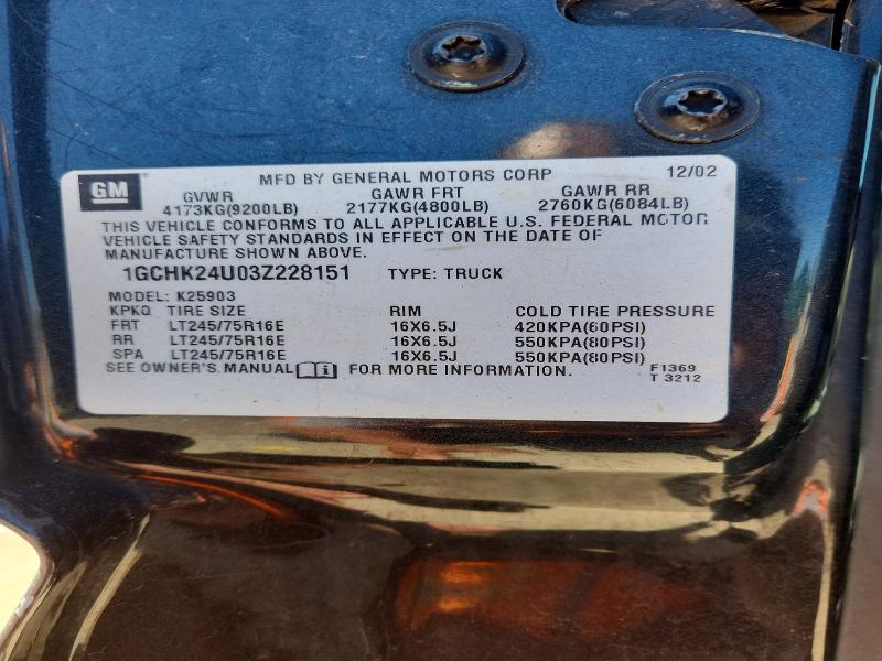 55216086 :رقم المزاد ، 1GCHK24U03Z228151 vin ، 2003 Chevrolet Silverado مزاد بيع