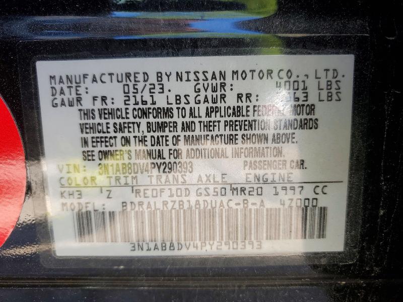 2023 Nissan Sentra მანქანა იყიდება აუქციონზე, vin: 3N1AB8DV4PY290393, აუქციონის ნომერი: 53237996