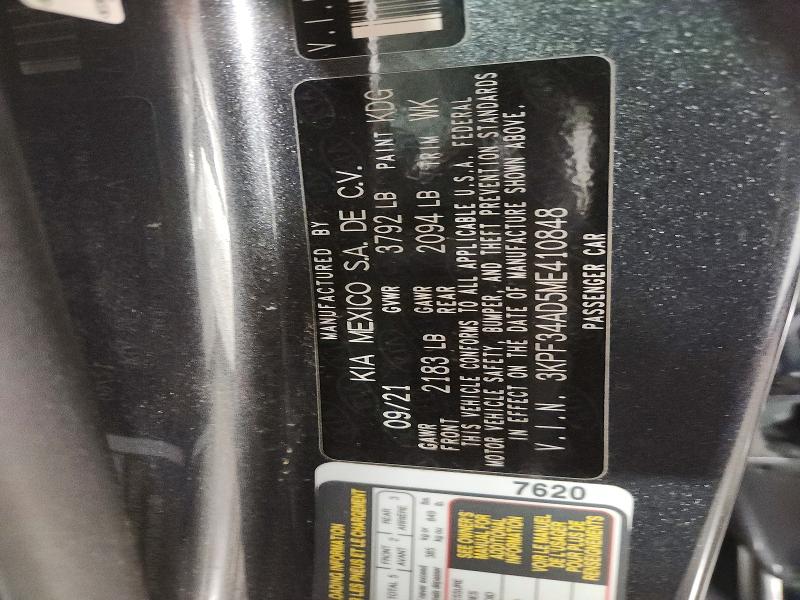 2021 Kia Forte მანქანა იყიდება აუქციონზე, vin: 3KPF34AD5ME410848, აუქციონის ნომერი: 52613466