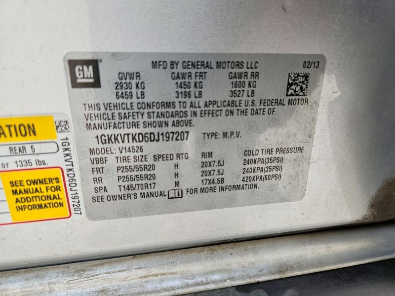 54294596 :رقم المزاد ، 1GKKVTKD6DJ197207 vin ، 2013 Gmc Acadia مزاد بيع