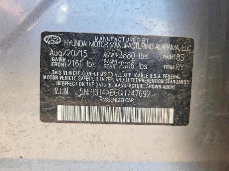 Продажа на аукционе авто 2016 Hyundai Elantra, vin: 5NPDH4AE6GH747692, номер лота: 55128806